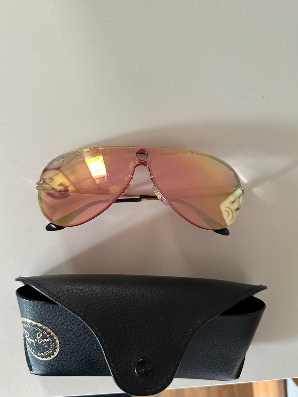 Ray-Ban Gold Frame Pink Mirrored Aviator Sunglasses